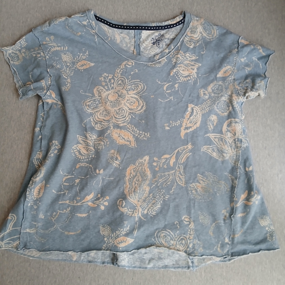 Pilcro Top XS Floral Linen Cotton Relaxed Fit Basic Tee Boho Beach Casual